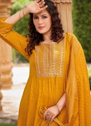 Rayon Salwar Suit with Embroidered, Foil Print and Sequins Work
