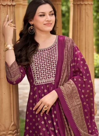 Rayon Trendy Suit In Wine Color