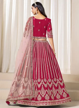 Red Art Silk Embroidered, Sequins and Zari Work Lehenga Choli