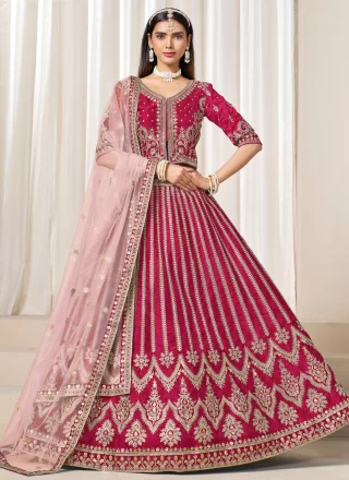 Red Art Silk Embroidered, Sequins and Zari Work Lehenga Choli