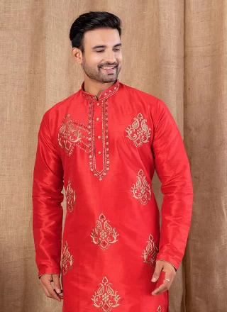 Red Art Silk Kurta Pyjama