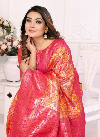Red Banarasi Silk Classic Saree with Woven Work for Ceremonial