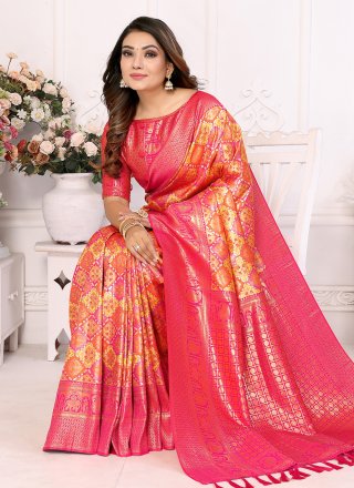 Red Banarasi Silk Classic Saree with Woven Work for Ceremonial