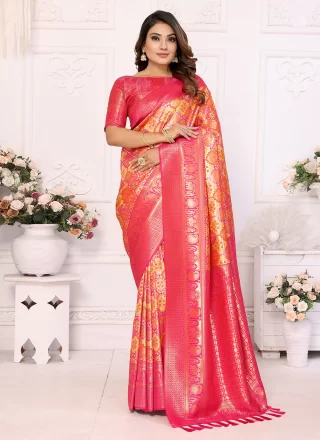 Red Banarasi Silk Classic Saree with Woven Work for Ceremonial