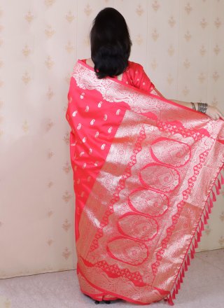 Red Banarasi Silk Classic Saree with Woven Work for Ceremonial