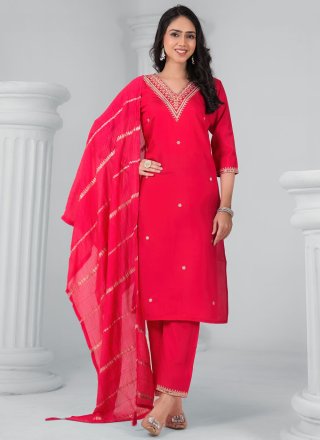 Red Chanderi Embroidered, Sequins and Zari Work Readymade Style for Casual