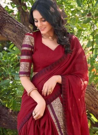 Red Chanderi Lehenga Choli with Patch Border, Weaving and Zari Work for Ceremonial