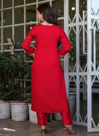 Red Chanderi Salwar Suit with Embroidered Work