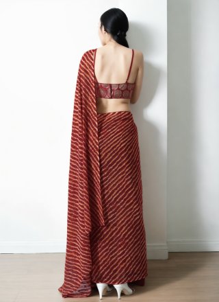 Red Chiffon Casual Sari