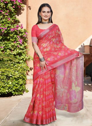 Red Cotton Contemporary Saree