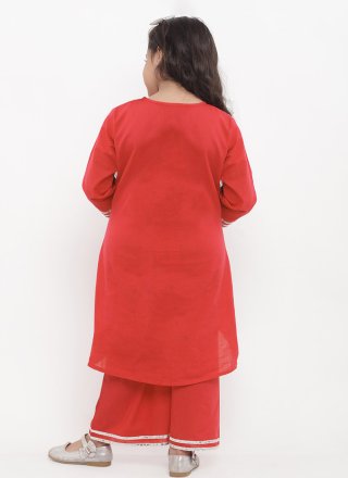 Red Cotton Embroidered Work Designer Kurti for Kid