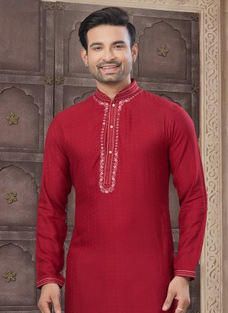 Red Cotton Kurta Pyjama