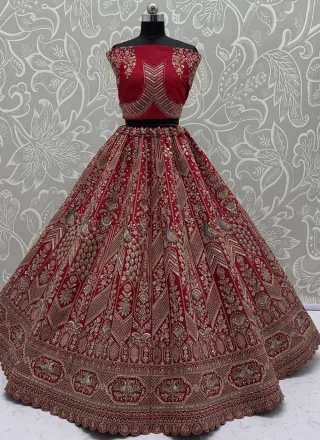 Red Diamond, Dori, Embroidered, Fancy, Multi, Sequins, Thread and Zari Work Matka Silk A - Line Lehenga Choli