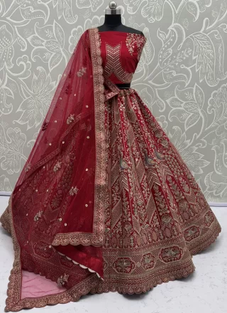 Red Diamond, Dori, Embroidered, Fancy, Multi, Sequins, Thread and Zari Work Matka Silk A - Line Lehenga Choli