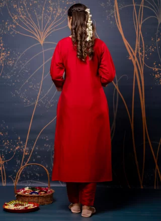 Red Embroidered and Zari Work Silk Blend Salwar Suit