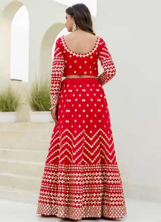Red Georgette Lehenga Choli with Embroidered, Lace and Zari Work for Mehndi