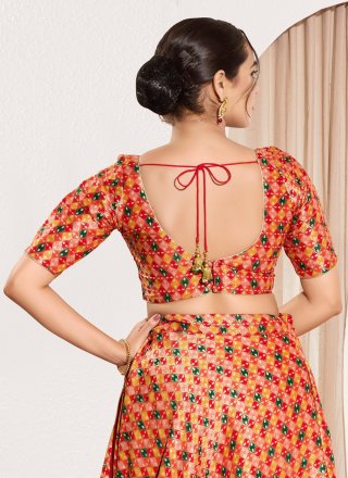 Red Jacquard Digital Print and Mirror Work Designer Blouse