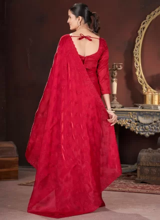 Red JIMMY CHU Contemporary Sari