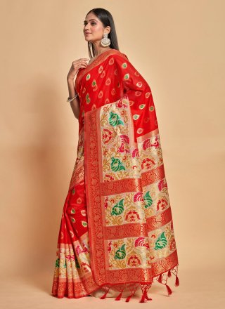 Red Kanjivaram Silk Zari Work Classic Saree for Ceremonial