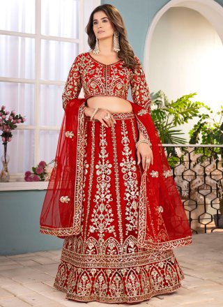 Red Net A - Line Lehenga Choli