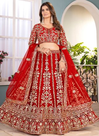 Red Net A - Line Lehenga Choli