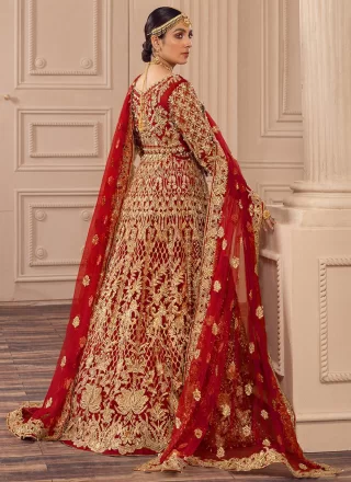 Red Net  Designer Gown with Diamond, Embroidered and Zari Work