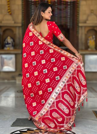 Red Pure Dola Meenakari and Weaving Work Classic Saree