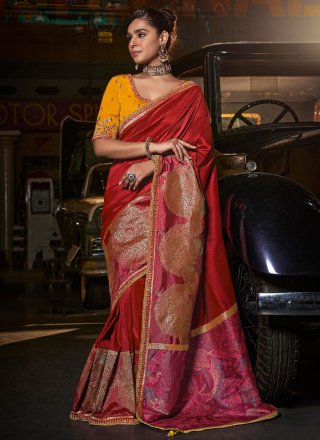 Red Pure Silk Traditional Saree