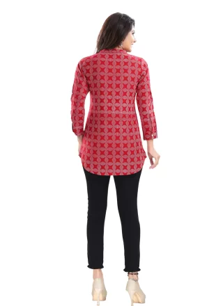 Red Rayon Casual Kurti with Print Work for Women