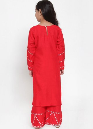 Red Rayon Designer Kurti with Mirror Work for Kid