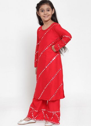 Red Rayon Designer Kurti with Mirror Work for Kid