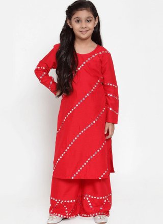 Red Rayon Designer Kurti with Mirror Work for Kid