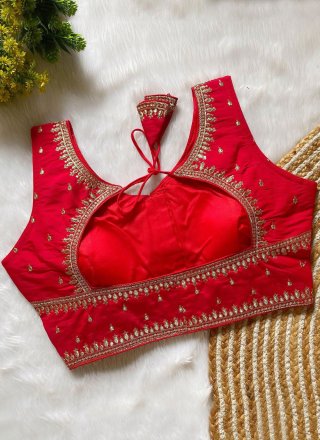 Red Silk Blouse with Embroidered and Zari Work for Women