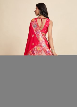 Red Silk Classic Saree with Jacquard and Woven Work