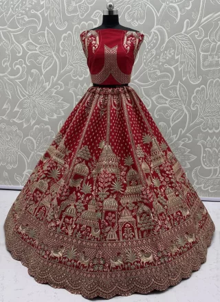 Red Silk Dori, Embroidered, Sequins, Thread and Zari Work Lehenga Choli