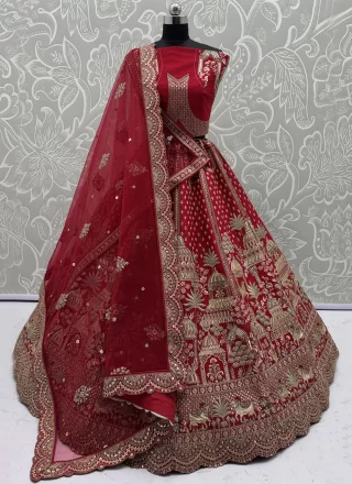 Red Silk Dori, Embroidered, Sequins, Thread and Zari Work Lehenga Choli