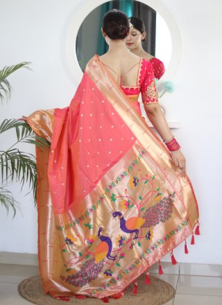 Red Silk Embroidered and Jacquard Work Classic Saree