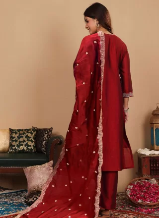 Red Silk Embroidered and Zari Work Salwar Suit