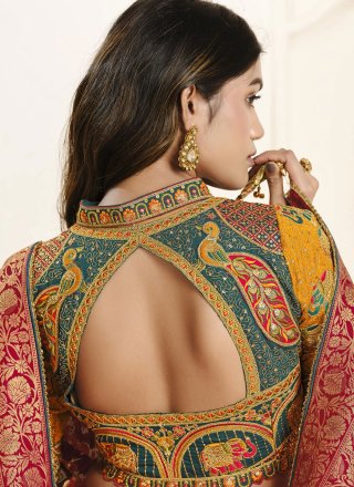 Red Silk Fancy, Weaving and Zari Work Designer Sari for Ceremonial