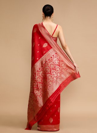 Red Silk Jacquard and Woven Work Classic Saree for Casual