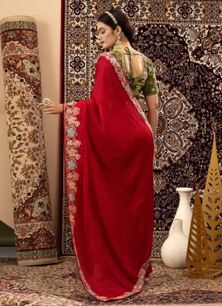 Red Silk Trendy Saree with Embroidered Work