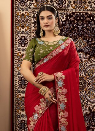 Red Silk Trendy Saree with Embroidered Work