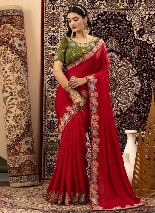Red Silk Trendy Saree with Embroidered Work