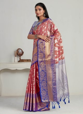 Red Zari Work Kanjivaram Silk Contemporary Saree