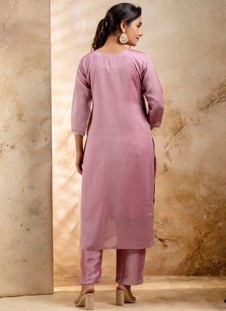 Refreshing Lavender Silk Blend Pant Style Suit with Embroidered Work