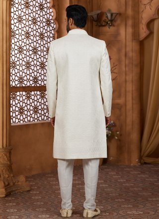 Remarkable Off White Banarasi Silk Indo Western Sherwani
