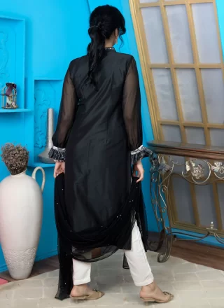 Renowned Black Chanderi Silk Salwar Suit
