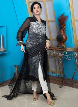Renowned Black Chanderi Silk Salwar Suit