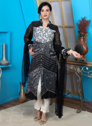 Renowned Black Chanderi Silk Salwar Suit