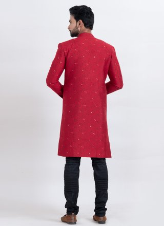 Renowned Red Cotton Silk Indo Western